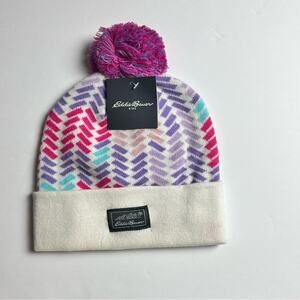 Eddie Bauer Girls Cold Weather Sonoma Pom Beanie Lavender Winter Hat  Sz MD/LRG